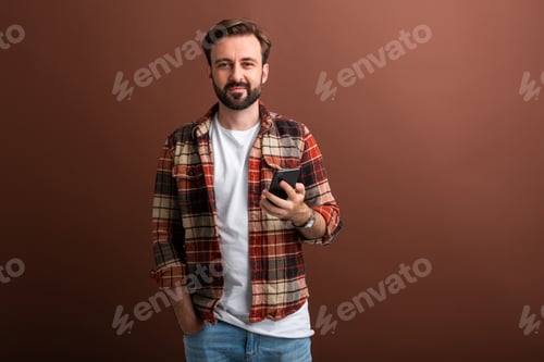Preview: handsome man on brown background