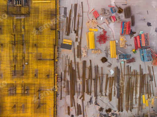 Preview: Busy Construction Site and Construction Equipment Aerial view