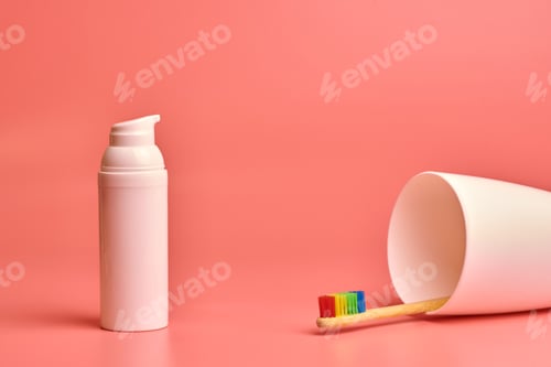 Preview: Eco toothbrush and face cream. Personal care tool for protect oral cavity and face care.