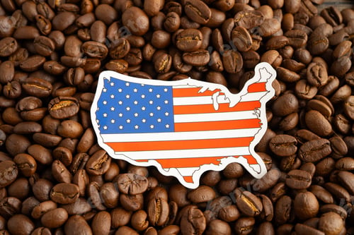 Preview: US America flag on coffee bean, import export trade online commerce.