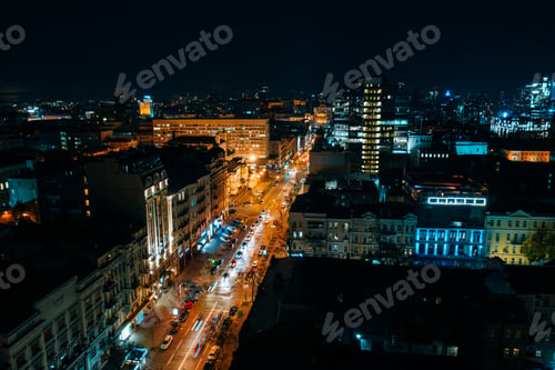 Preview: High-altitude aerial view of the city at night