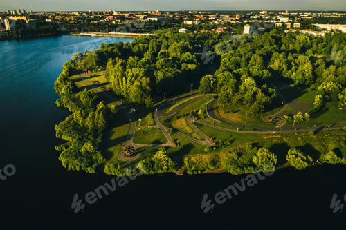 Preview: Top view of the city Park in Chizhovka.Recreation Park with bike paths in Minsk.Belarus