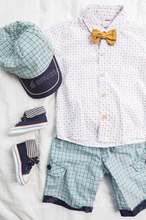 Preview: Baby boy clothes on white background