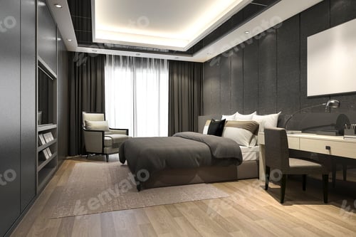 Preview: black luxury modern bedroom suite in hotel and resort