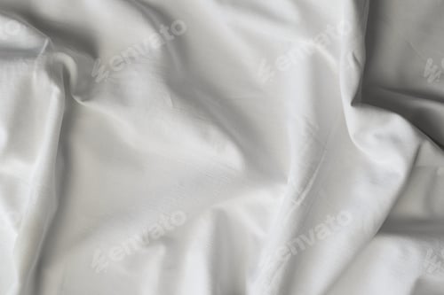 Preview: Texture background crumpled white fabric, bed sheet. Flat lay, copy space, layout