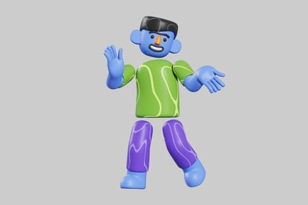 Preview: Cartoon character with blue face, green shirt, and purple pants.