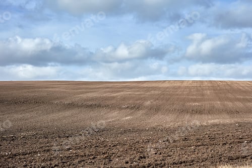 Preview: Plowed Field Under Cloudy Blue Sky Day