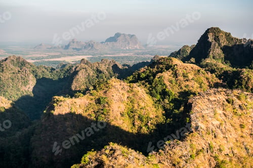 Preview: Limestone mountains seen from Mount Zwegabin, Hpa An, Kayin State (Karen State), Myanmar (Burma)