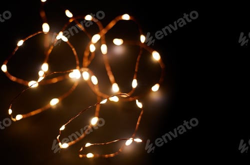 Preview: Christmas Background With Lights And Free Text Space. Christmas Lights Border. Glowing Colorful