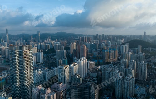 Preview: Shenzhen ,China - Circa 2022: Aerial view of landsccape in Shenzhen city, China