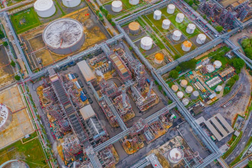 Preview: Petrochemical oil refinery in Bangkok City, Thailand. Oil and gas tanks in industry factory.