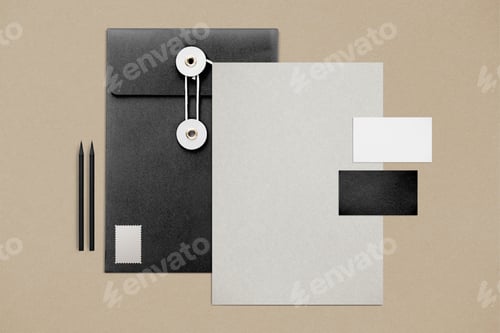 Preview: Stationery set with string envelope folders, business cards, and pencils