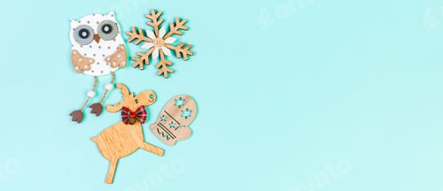 Preview: Top view of Banner Christmas decorations on colorful background. New Year