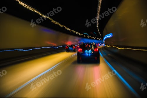 Preview: Cars moving fast in a tunnel with motion blur