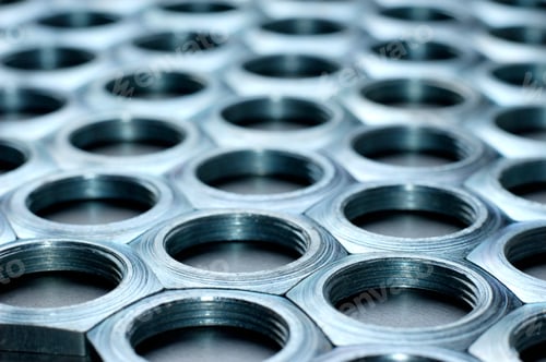 Preview: Side view close-up chrome metal nuts