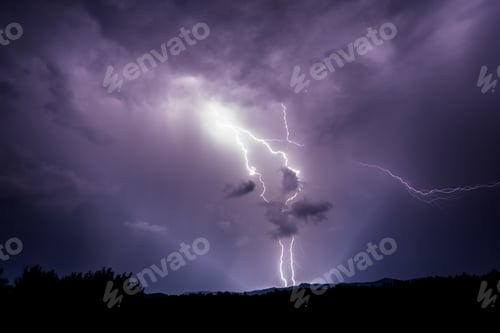 Preview: Powerful lightning strike in a bright purple sky