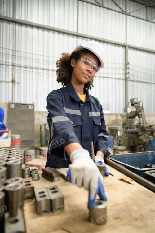 Preview: Woman Engineer Working in Factory Workshop