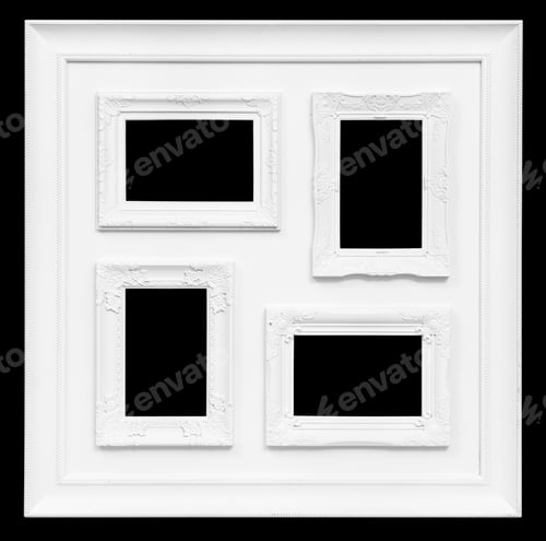 Preview: Multi picture frame set with blank space isolated on black background