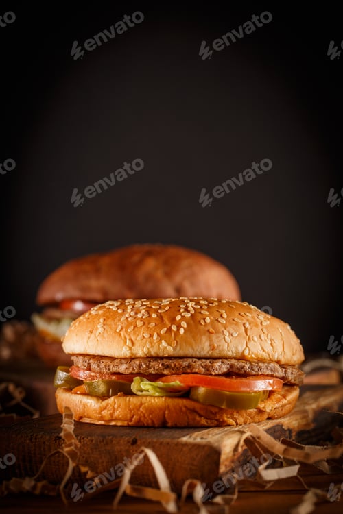 Preview: Burger on wood background