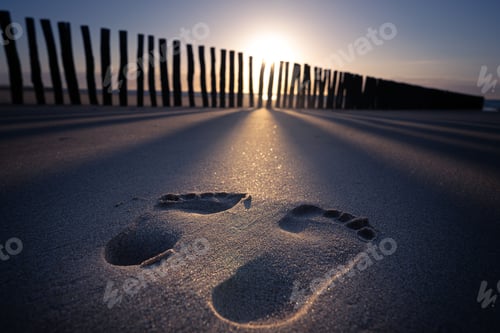 Preview: Closeup shot of footprints on the beach during sunset