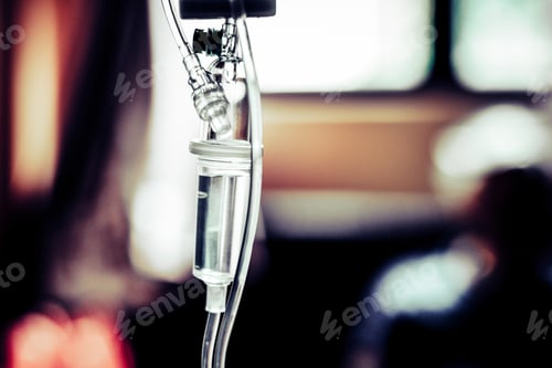 Preview: Closeup of a medical pipe filled with liquid on a blurry background