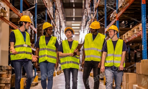 Preview: Diverse Warehouse Team Walking and Discussing Operations Together