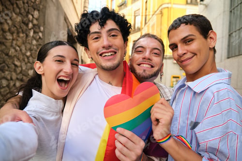 Preview: Diverse friends taking selfie celebrating LGBTQ pride community