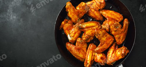 Preview: Chicken wings grilled in sauce on pan
