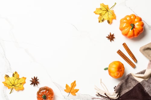 Preview: Cozy autumn flat lay background on white.