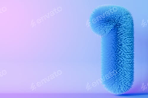 Preview: Playful fluffy number one on gradient background. Symbol 1.