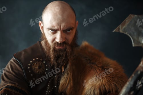 Preview: Portrait of viking with axe, martial spirit