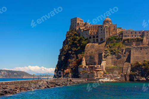 Preview: Historic Aragonese Castle on Ischia island, Italy, on a hot summer day