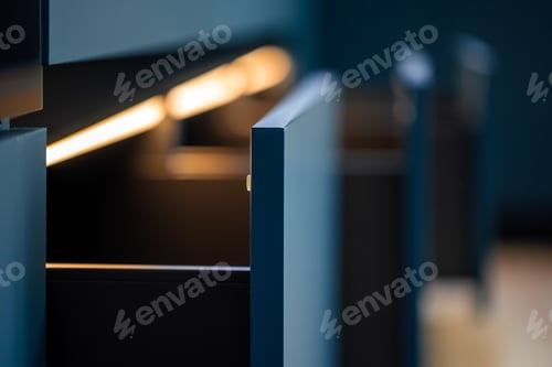 Preview: Row of drawers. Light diagonal. Blue modern
