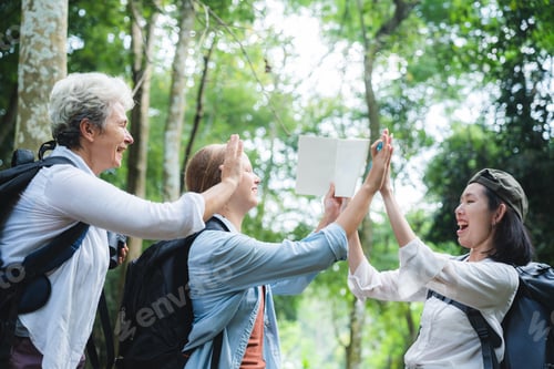 Preview: group of people family enjoy camping outdoor activity with nature, camp site living in happy time