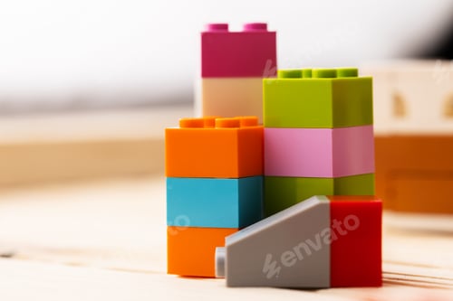 Preview: Colorful plastic toy building kit details close up