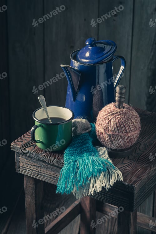 Preview: Aromatic black coffee and vintage coffee pot