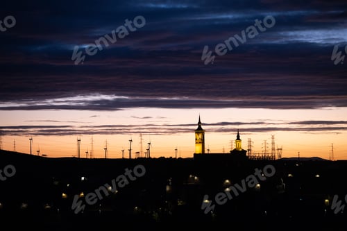 Preview: Wind turbines for electric power production, Zaragoza Province, Aragon in Spain.