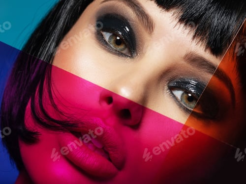 Preview: Glamour fashion model with black gloss make-up.