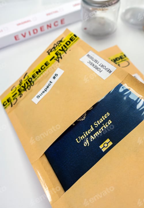 Preview: passport in criminal investigation unit, conceptual image