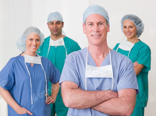 Preview: Medical Professionals in Scrubs and Surgical Caps