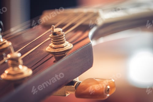 Preview: Strings on a classical acoustic guitar, macro shot.