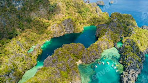 Preview: Aerial view of Big Lagoon and small Lagoon, Palawan Island, The Philippines