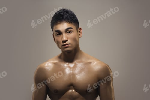 Preview: Muscular Asian Man Indoors in the Studio