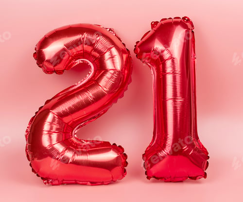 Preview: figures 21 from balloons on pink background, the concept of new year and Christmas