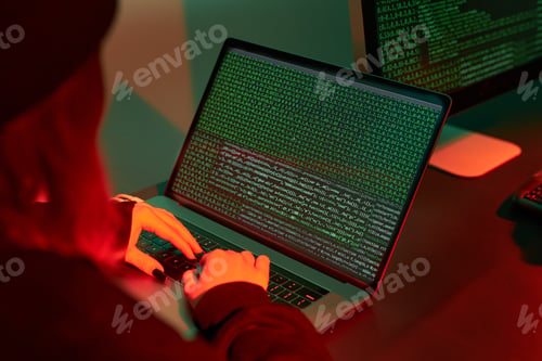 Preview: Cyber attack. Hacker breaking security. Anonymous person access secret data. Cyber war. Coding