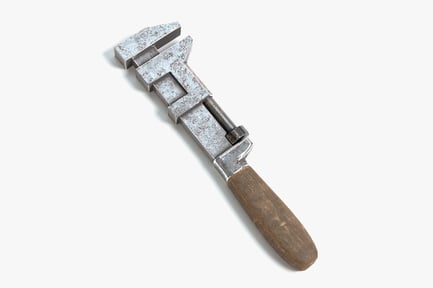 Aged Adjustable Wrench with Wood Handle