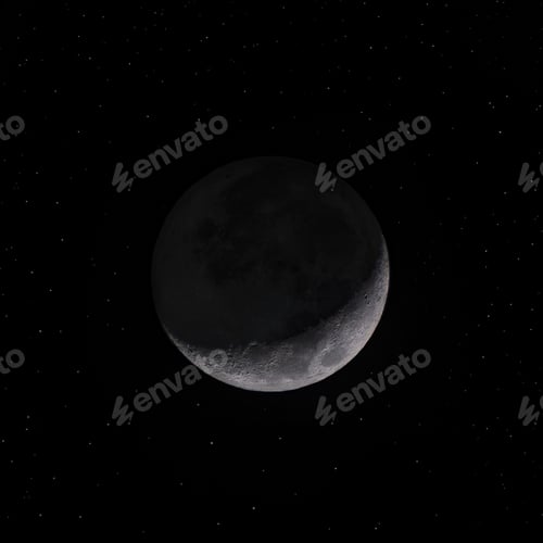 Preview: Grayscale closeup of the Moon among stars