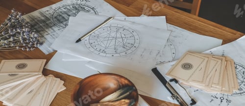 Preview: Astrology. Astrologer calculates natal chart and makes a forecast of fate.Tarot cards,