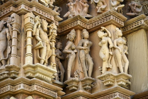 Preview: Stone carving sculptures Javari Temple, Khajuraho, a UNESCO world Heritage site, India.