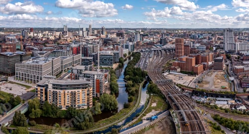 Preview: Aerial panorama of Leeds railway station and surrounding area